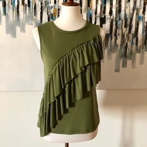 J. Crew Sleeveless Green Front Ruffle Top Sz Small
